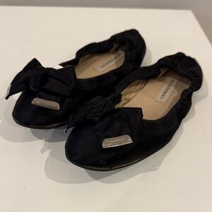 Authentic Burberry Black Satin Ballerina Shoes with Bow